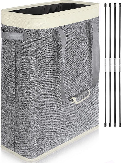 40L Narrow Laundry Basket with Padded Handle, 22" Slim Laundry Hamper Foldable, Thin Dirty Clothes Basket for Dorm Organize, Skinny Laundry Hamper for Small Space, Closet Bedroom, Bathroom Corner