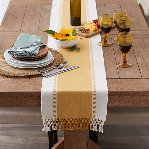 DII Dobby Stripe Woven Table Runner, 13x72, Honey Gold
