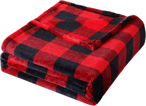 Fomoom Buffalo Plaid Blanket, Buffalo Blanket for Couch Bed Sofa Chair, Soft Cozy Flannel Red Black Check Pattern Decorative Blanket, Lightweight Fuzzy Buffalo Throw Blanket, 51x63 Inch