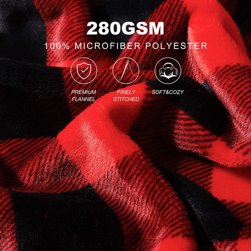 Fomoom Buffalo Plaid Blanket, Buffalo Blanket for Couch Bed Sofa Chair, Soft Cozy Flannel Red Black Check Pattern Decorative Blanket, Lightweight Fuzzy Buffalo Throw Blanket, 59x79 Inch