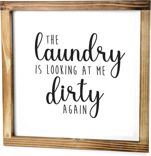Laundry is Looking at Me Dirty Again Sign 12x12 Inch - Farmhouse Laundry Room Rustic Decor, Farmhouse Laundry Sign Decor, Square Laundry Sign, Wooden Laundry Sign, Laundry Looking at Me Dirty Sign