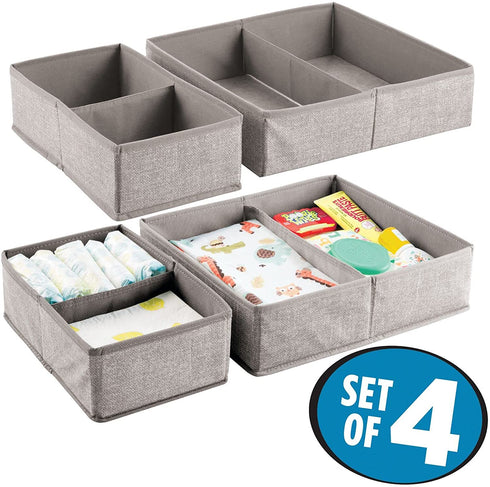 mDesign Soft Fabric Dresser Drawer and Closet Storage Organizer Set for Child/Kids Room, Nursery, Playroom, Bedroom - Rectangular Organizer Bins with Textured Print - Set of 4 - Linen/Tan