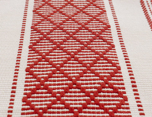 LEVIMETREE Moroccan Table Runner 14 X 72 in, Boho D©cor Washable Natural Burlap Table Runner, Tufted Tassels for Bohemian Wedding Bridal Shower Table Mat Rustic Farmhouse Dining Table D©cor, Red