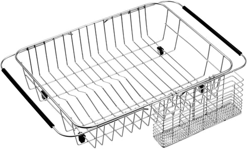 iPEGTOP Expandable Dish Drying Rack with Rustproof Stainless Steel Utensil Cutlery Holder, Over Sink Dish Rack Basket Shelf, Dish Drainer in Sink or On Counter