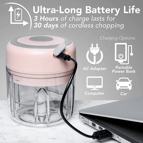 Kitcheon Electric Garlic Chopper-Mini Food Chopper (250 ML)-Kitchen Mini Garlic Chopper,Mincer,Crusher,Grinder,Slicer-Hand Kitchen Dicers for Ginger,Onion,Chili,Spices,Veggies