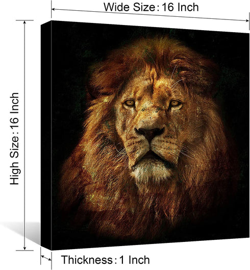 Mooflapha Lion Wall Decor Art for Living Room Bedroom Square Canvas Black and Brown Animal Portrait Bathroom Decoration 16 x 16 Inch 1 Panel