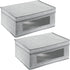 mDesign Fabric Stackable Basket Cube Storage Organizer Bin with Clear Plastic Window and Attached Lid for Organizing Bedroom Closet - Holds Clothes, Blankets, Hats - 2 Pack - Gray