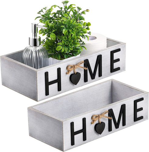 Bathroom Decor Box Toilet Paper Storage Box Bathroom Wood Tank with Home Sign Rustic Paper Holder Box Decor for Farmhouse Home Kitchen Bathroom Countertop Decor (White)