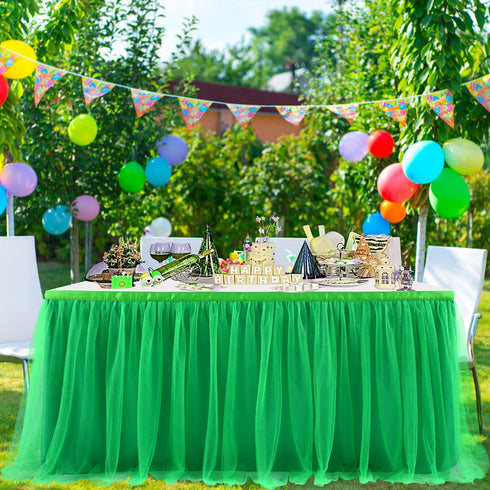 6FT Green Tulle Table Skirt Tutu Table Cloth for St. Patrick's Day Kids Birthday Party Dessert Round Tables Christmas Home Decoration(L 6(ft),H30in)