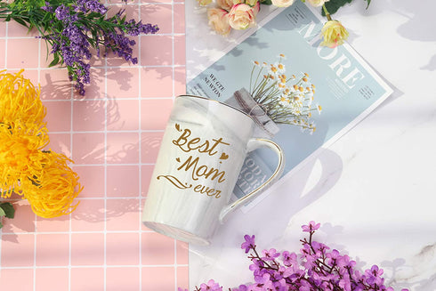 Best Mom Ever Mug Best Mom Gifts Best Mom Ever Coffee Mug Best Mom Mug Mom Mug Birthday Christmas Mothers Day Gifts for Mom from Daughter Son 14 Ounce Gift Box with Spoon and Mug Mat Gray