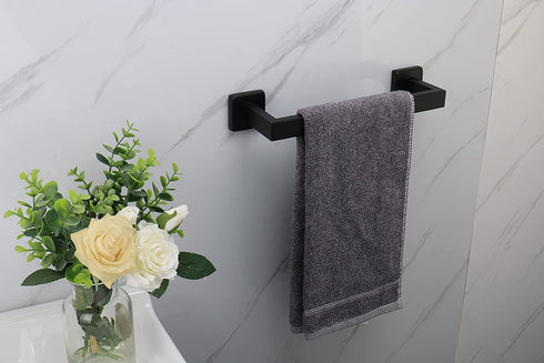 TocTen Bath Towel Rack - Square Base Thicken SUS304 Stainless Steel Towel Bar for Bathroom, Bathroom Accessories Towel Rod Heavy Duty Wall Mounted Towel Holder. (Black, 12)