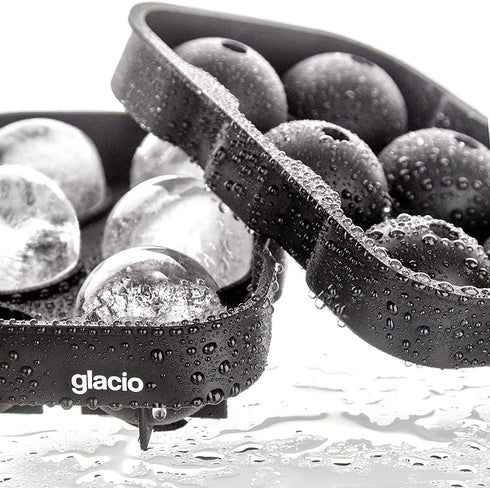 glacio Ice Cube Molds - Silicone Combo Trays - Sphere Ice Mold Ball Maker with Lid & Large Square Tray - Set of 2
