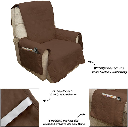 Pet Protector Furniture Covers - 100% Waterproof Recliner Chair Cover for Dogs or Cats Storage Pockets and Non-Slip Straps by PETMAKER (Brown)