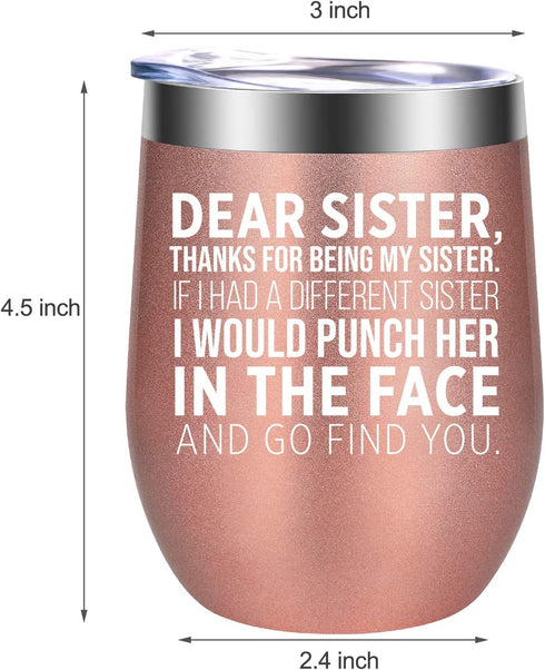 Sisters Gifts from Sister, Brother - Mothers Day Gifts for Sister - Sister Gifts for Women - Funny Birthday Wine Gifts for Little, Big Sister, Soul Sister, Sister in Law - GSPY Sister Wine Tumbler Cup