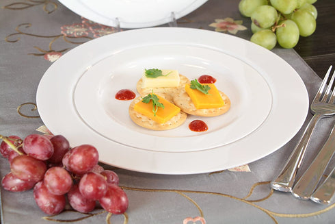Premium Quality Heavyweight Plastic Plates China Like. Wedding and Party Dinnerware Plastic Plates 6.25 inc White/Pearl-Value Pack 40 Count