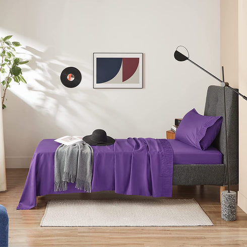 Bedsure Twin Sheets Set for Kids Purple - Soft 1800 Bedding Microfiber Twin Bed Sheets, 3 Pieces Twin Size Sheets