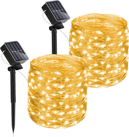 Heaffey Christmas Solar Fairy String Lights Outdoor,40 FT 120 LED 8 Lighting Modes Copper Wire Light,Waterproof Solar Powered Decoration for Wedding Patio Yard Trees Christmas Party(Warm white,2 pack)
