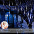 YEGUO Solar Meteor Shower Rain Lights Outdoor, White Meteor Lights 30cm 8 Tubes 144 LED, Falling Raindrop Fairy String Lights for Tree Holiday Porch Yard Patio Roof Party Christmas Decoration