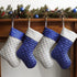 Ivenf Christmas Stockings, 4 Pcs 18 inches Blue Silver Faux Silk Quilted Thick Luxury Stockings, for Family Holiday Xmas Fireplace Decorations