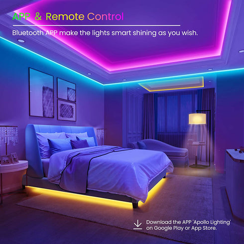 GUPUP 50 FT LED Strip Lights,Bluetooth LED Lights for Bedroom, Color Changing Light Strip with Music Sync, Phone Controller and IR Remote(APP+Remote +Mic).