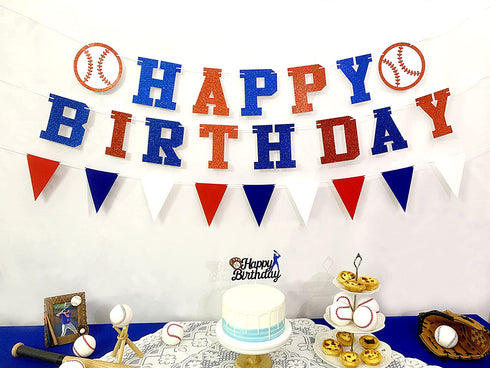 Baseball Birthday Decorations - Baseball Party Supplies Kit Set of Birthday Banner,Pennant Banner,Baseball Balloons and Baseball cake topper for Baseball/Sports Theme party decor