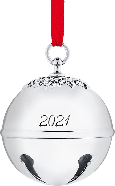 Klikel Sleigh Bell 2021 Ornament - Silver Christmas Ornament 2021 - Bell Ornament for Christmas Tree - with Red Ribbon and Gift Box - Shiny Christmas Bell Ornament Engraved 2021-7th Annual Edition