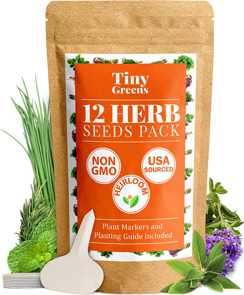 3600+ Herb Seeds - 12 Heirloom Varieties, Non-GMO Herbs Seeds for Planting Indoors & Outdoors | Culinary Herb Garden Seed Pack: Basil, Cilantro, Thyme, Mint, Oregano, Chives, Dill, Parsley, Tarragon