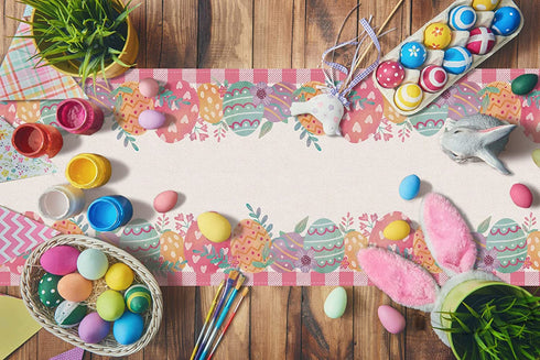 Linen Easter Egg Table Runner Pink and White Buffalo Check Plaid Spring Ressurrection Home Kitchen Dining Room Decoration