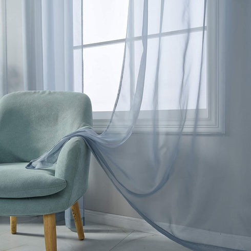 Dusty Blue Voile Sheer Curtains for Living Room 84 Inches Long 2 Panels Rod Pocket Light Filtering Treatment Window Drapes Solid Blue Sheer Curtains for Girls Bedroom 52 X 84 Inch Length