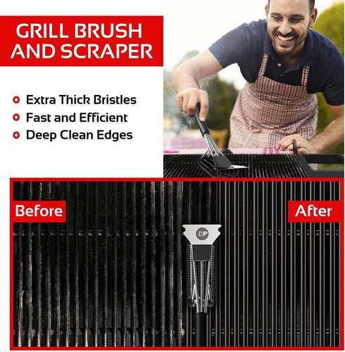KP Grill Brush and Scraper Bristle Free 3 in 1 Safe Grill Cleaner DesignSmart Super Grip Handle for Effortless Grill Cleaning +Bonus Metal Hanger Best Grill Accessories Kit +3 Recipe eBooks