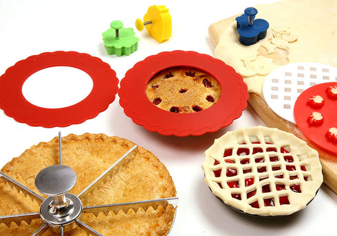 Norpro Silicone Mini Pie Pan Shields, Set of 4, 6 inch, Red