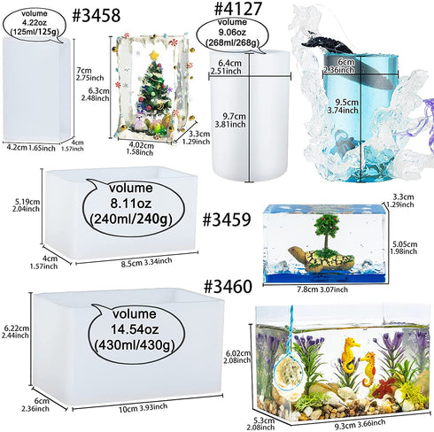 FUNSHOWCASE Rectangle Resin Silicone Molds for Epoxy Paperweight, Diorama, Preserved Flower, Marine Theme, Insect Specimen, Interior Design 4-Count Length 2.8inch, 3.8inch, 3.3inch, 3.9inch