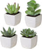MyGift Mini Assorted Artificial Succulent Fake Indoor House Plants in Square White Ceramic Pots, Set of 4