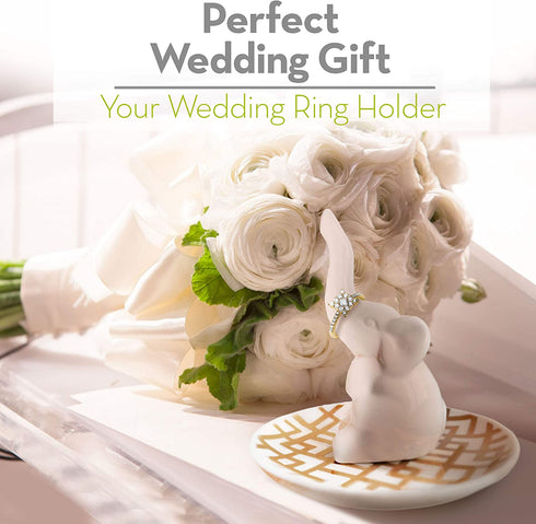 Elephant Ring Holder Ring Dish, Ring Holder for Jewelry, Bracelet, Jewelry, Trinket Tray/Dish, White & Decorative Gold, Wedding Ring, Diamond Ring & Engagement Ring Holder, Office & Home Decor