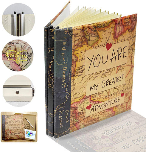 Holoary Photo Album Self Adhesive Magnetic Self-Stick Page Scrapbook Hand Made DIY Albums, Printed Kraft Paper Cover Old Map Adventure World Travel Book