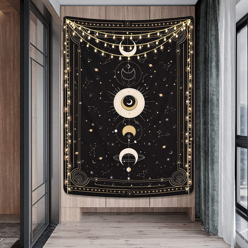 Lyacmy Moon Phase Tapestry Moon Tapestry Wall Art Bohemian Tapestries Wall Hanging for Room (70.9 x 92.5 inches)