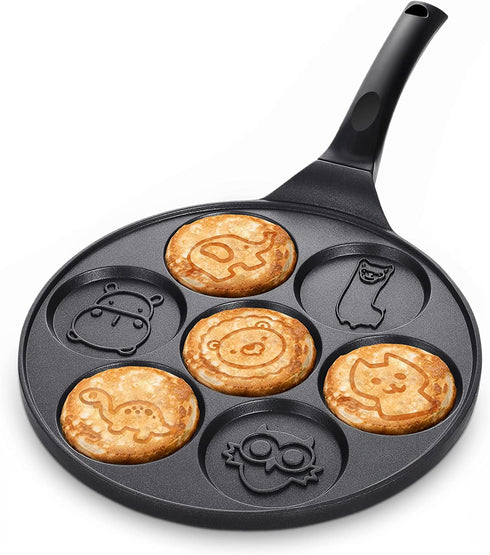 Non-stick Pancake Pan, Animal Pancake Maker Pan with 7-Cup, Mini Blini Pancake Mold for Kids, Black
