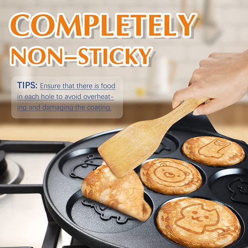 Non-stick Pancake Pan, Animal Pancake Maker Pan with 7-Cup, Mini Blini Pancake Mold for Kids, Black