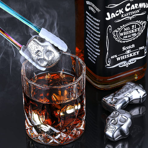 Whiskey Stones Gift Set, NIXWET Set of 5 Stainless Steel Reusable Ice Cubes Whiskey Rocks with Chilling Bag and Ice Tongs for Cocktails, Bourbon, Wine, Beverages