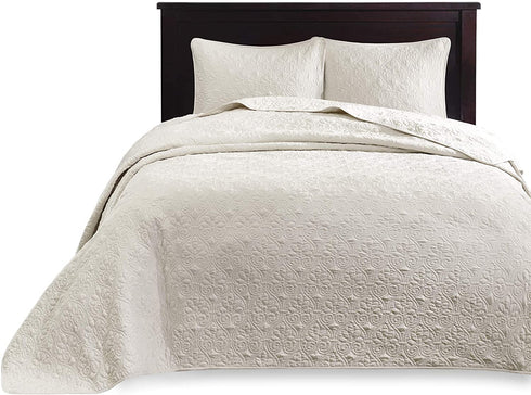 Madison Park Quebec Twin Size Quilt Bedding Set - Ivory , Damask 2 Piece Bedding Quilt Coverlets Ultra Soft Microfiber Bed Quilts Quilted Coverlet