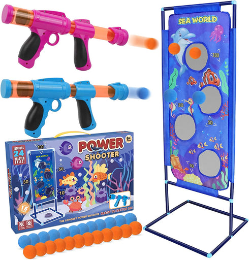 STOTOY Shooting Game Boys Toys, Christmas Birthday Gifts Toys for 5 6 7 8 9+ Years Old Boys Girls, Pack of 2 Kids Toy Guns with Shooting Target for Nerf, 24 Foam Balls, Activity Party Game for Kids
