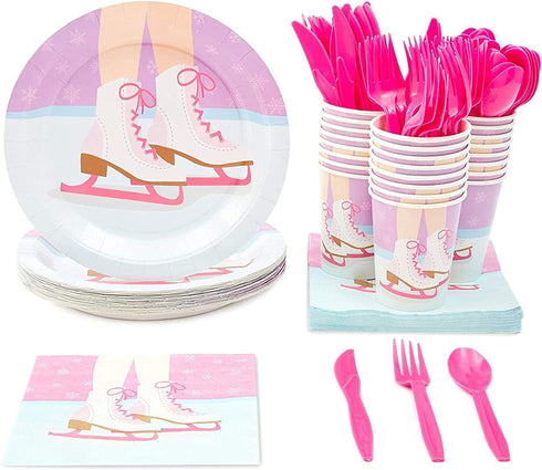 Ice Skating Party Bundle, Includes Plates, Napkins, Cups, and Cutlery (24 Guests,144 Pieces)