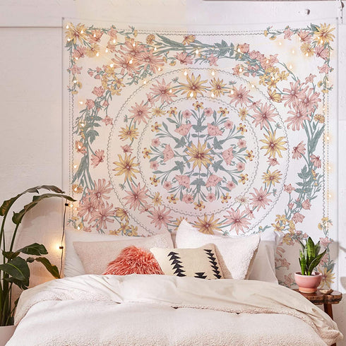 Simpkeely Mandala Floral Medallion Tapestry, Sketched Flower Plant Boho Wall Hanging, Bohemian Hippie Tapestries for Bedroom Living Room Dorm Home D©cor 59.1 x 80 Inches (RosyBrown)