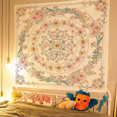 Simpkeely Mandala Floral Medallion Tapestry, Sketched Flower Plant Boho Wall Hanging, Bohemian Hippie Tapestries for Bedroom Living Room Dorm Home D©cor 59.1 x 80 Inches (RosyBrown)