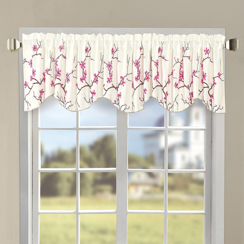 Home Soft Things Cherry Blossom Embroidery Valance Pink, 60" x 19", Scalloped Flower Floral Thermal Insulated Window Curtain Valance Thick Drapes for Bedroom Decor with Rod Pocket, Set of 1 Panel