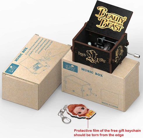 Tiny-Music-Box-Gifts-Wooden Decorations Musical-Box-Hand-Crank for Daughter Mom Wife Kids Girlfriend Women Baby Christmas-Birthday-Anniversary (Beauty and the beast music box wooden musical box)