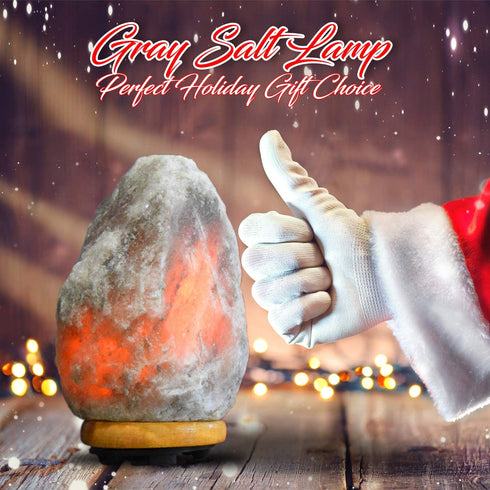 Himalayan Glow Natural Grey Salt Lamp,Night Light,Hand Carved Crystal Salt Lamp with Neem Wooden Base,Salt Lamp Bulb,(ETL Certified) Dimmer Switch | 5-7 LBS (2 Extra Bulbs)