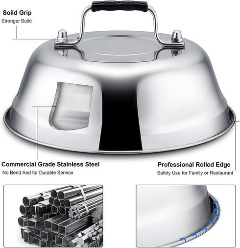Professional Melting Dome Lid Set of 3, Leonyo 12"- 9" Metal Steam Basting Cover for Griddle Grill Top, Stainless Steel Griddle Accessories for BBQ Flat Top Kitchen Cooking Burger Cheese , Heat Proof