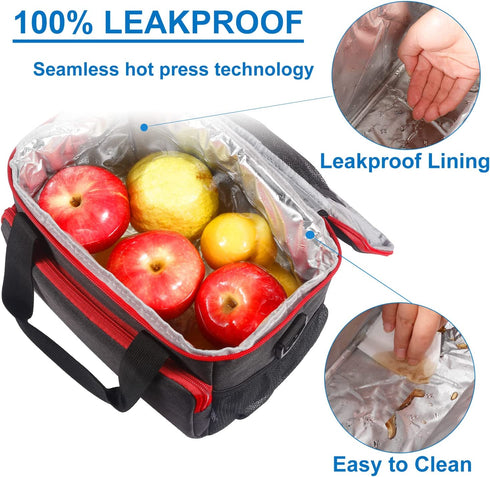 Adult Lunch Box for Men & Women Insulated Lunch Bag with Adjustable Shoulder Strap, Leak Proof Reusable Lunch Cooler Tote Bag for Office work, Picnic and Outdoor (Black)