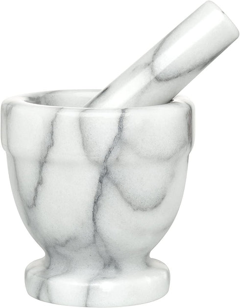 HIC Footed Mortar and Pestle Set, Spice Herb Grinder, Solid Carrara Marble